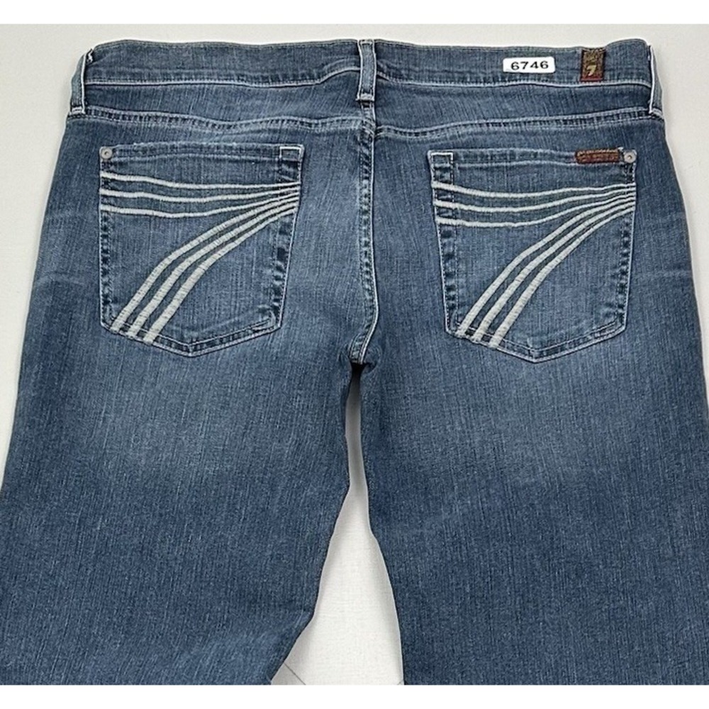 7 FOR ALL MANKIND Dojo Flared Jeans Women 32 34x34 White Stitching Blue Wide Leg